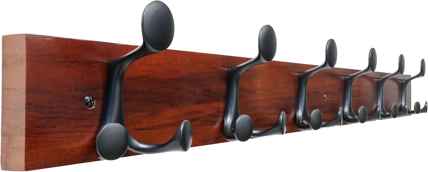 Effective Skoloo 36-Inch Cherry Wood Coat Rack Wall Mount with 6 Triple Hooks – I for Family Entrances Classrooms and Pet Supplies Storage Eco-Friendly