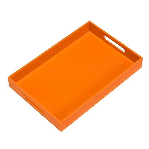 Fine Orange Sturdy Acrylic Serving Tray with Handles-10x15Inch-Serving Coffee Food Breakfast World-Class