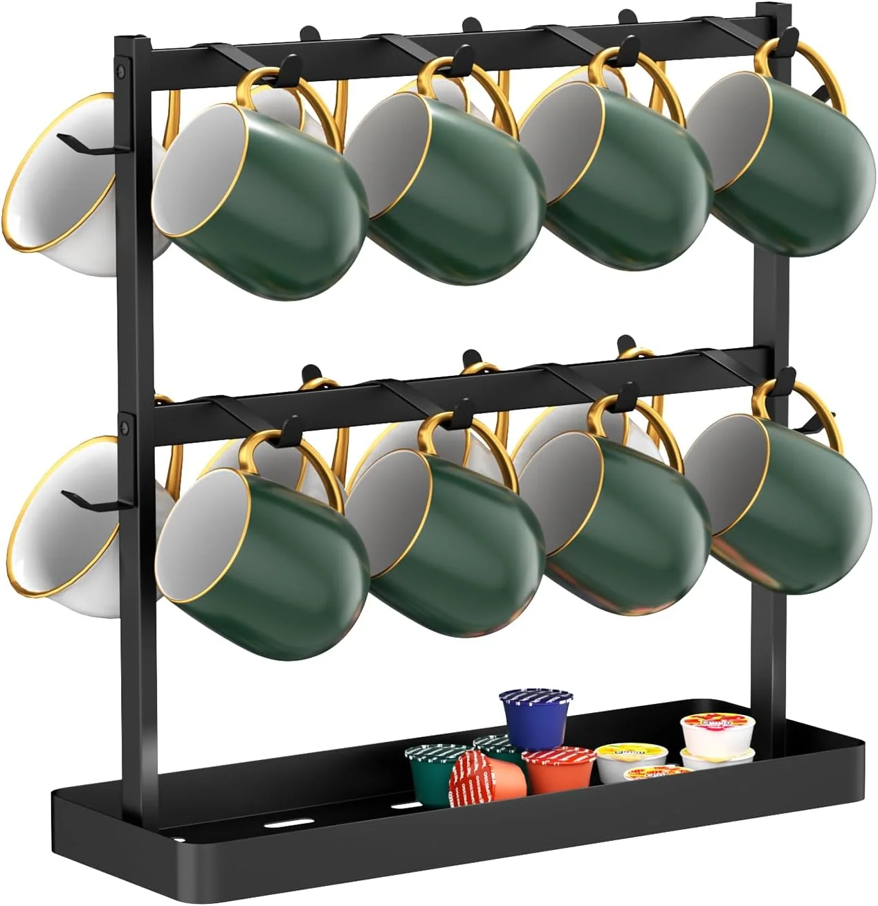 Durable Coffee Mug Holder for Countertop 20 Hooks Mug Tree Rack 2 Tier Counter Cups Mugs Display Stand with Heavy Duty Metal Storage Base for K Cup Kitchen Optimized