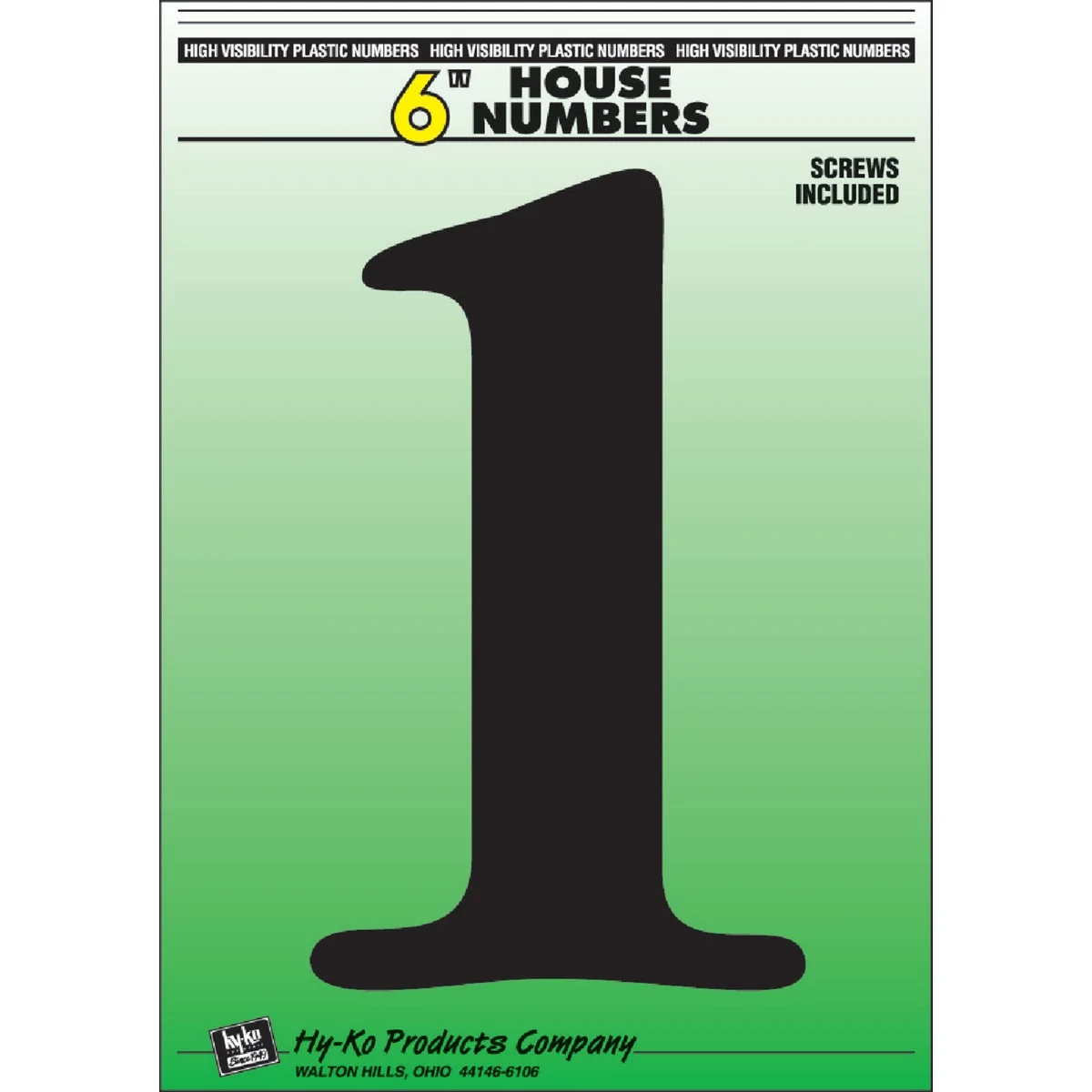Consistent Hy-Ko 6 In. Black Gloss House Number One Flexible