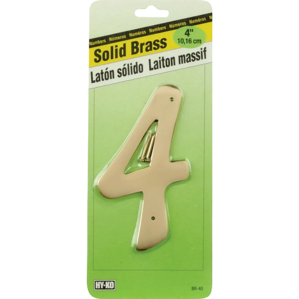 Refined Hy-Ko 4 In. Polished Brass House Number Four Modern