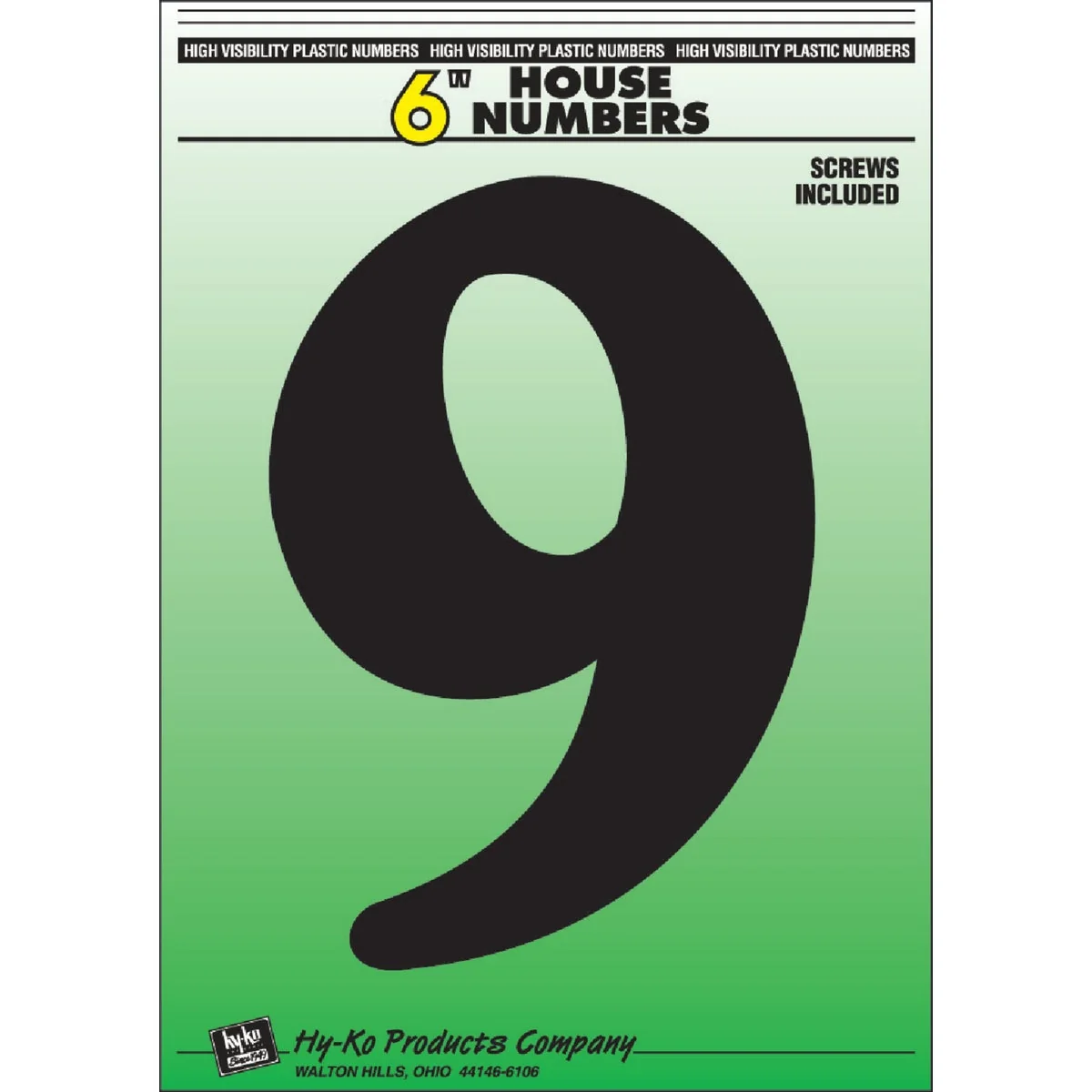 Original Design Hy-Ko 6 In. Black Gloss House Number Nine Breathable