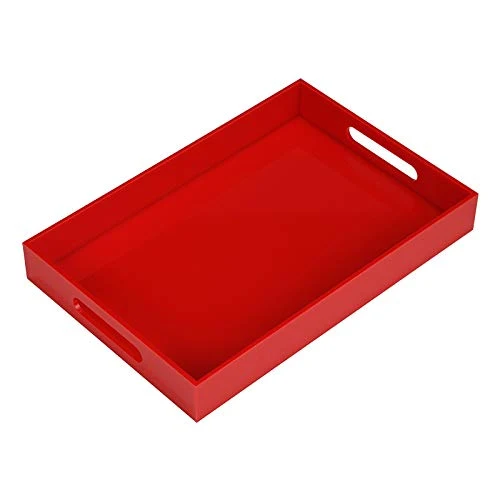 Smooth Sturdy Red Acrylic Serving Tray with Handles – 10x15Inch Coffee Appetizer Breakfast Butler Tray – Kitchen Countertop Vanity Table Organizer Versatile