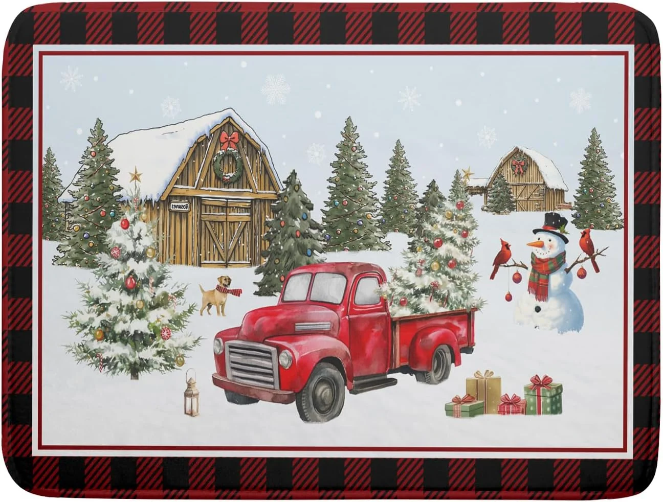 Recyclable Giwawa Christmas Truck Dish Drying Mat 18×24 inch Large Winter Snowman Xmas Trees Snow Farm Dish Drainer Mats Red Black Buffalo Plaids Absorbent Dish Green