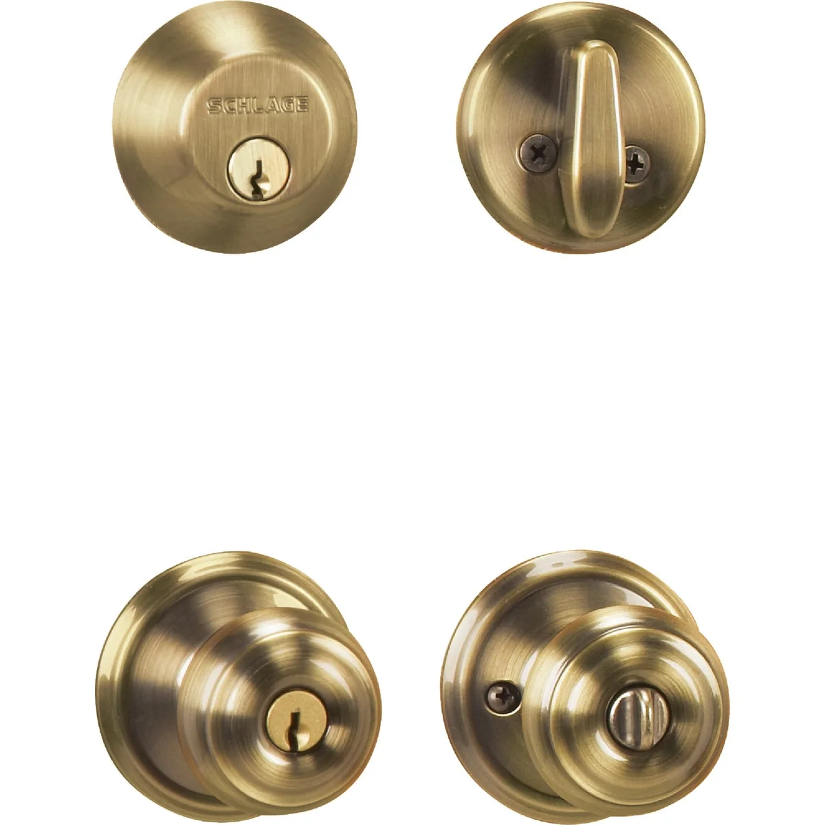 Fast Schlage Antique Brass Deadbolt and Door Knob Combo Original Design