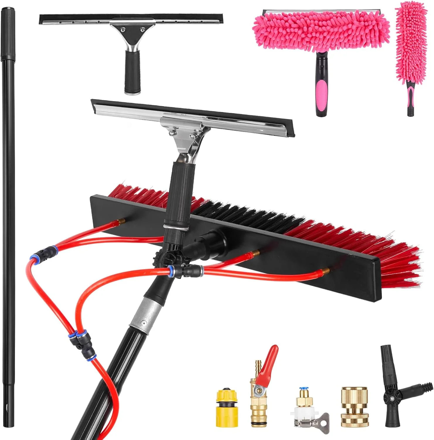 Professional 26ft Long Reach Solar Panel Cleaning Kit – Aluminum Extendable Water Fed Pole 22in Wide Brush Squeegee Bendable Dusting Brush Exclusive