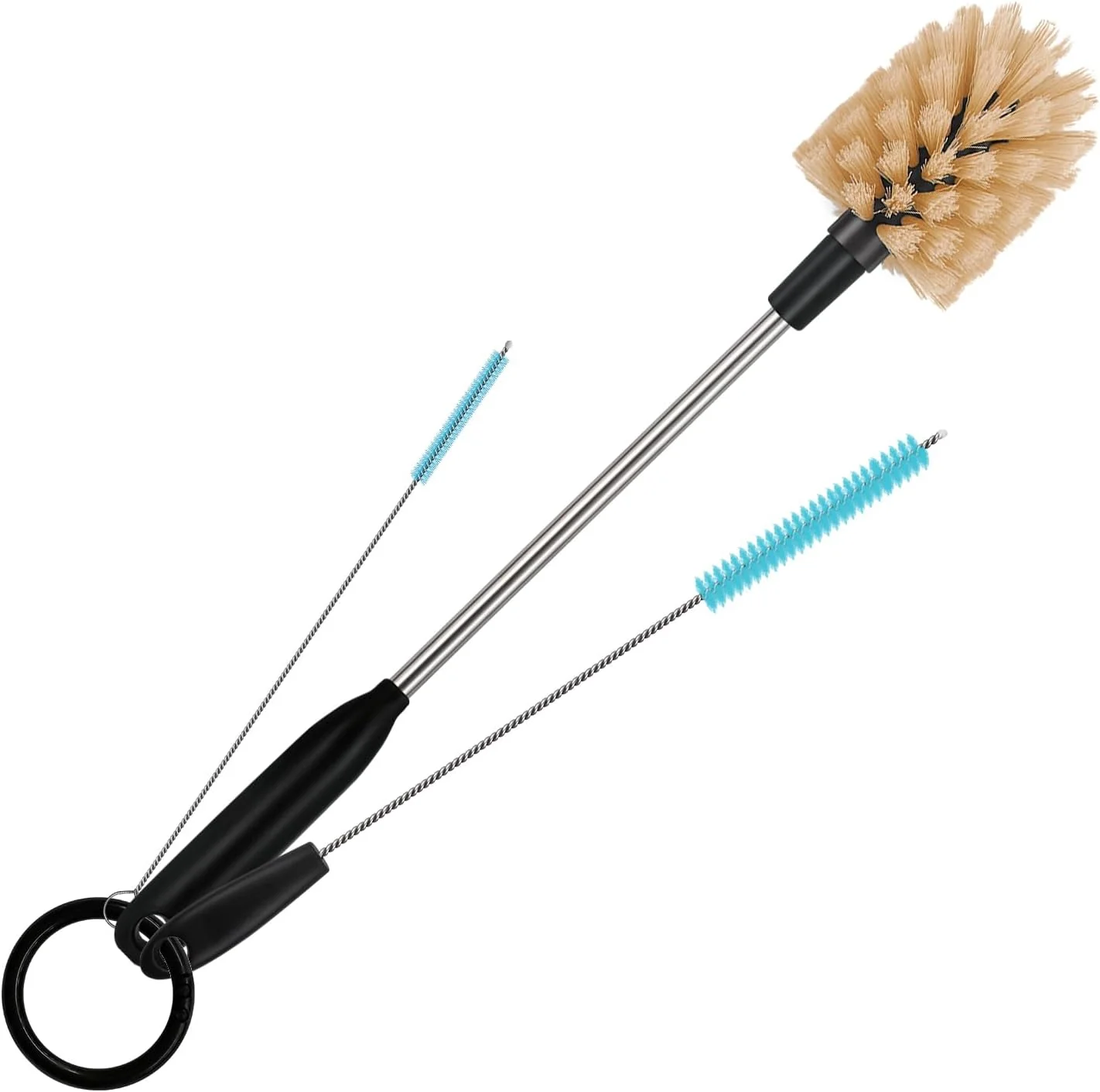 Environmentally Friendly 3 in 1 Stainless Steel Long Handled Water Bottle Brush Set Kitchen Scrubber Cleaning Brush for Mugs Coffee Cups Glassware Wine Glasses Wake-Ups Trendy