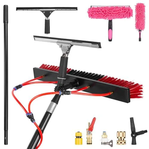 Classic 16.5ft 5m Water Fed Pole Kit Solar Panel Cleaning Squeegee Kit Aluminum Extendable Pole 22in Wide Brush Bendable Dusting Brush Organic