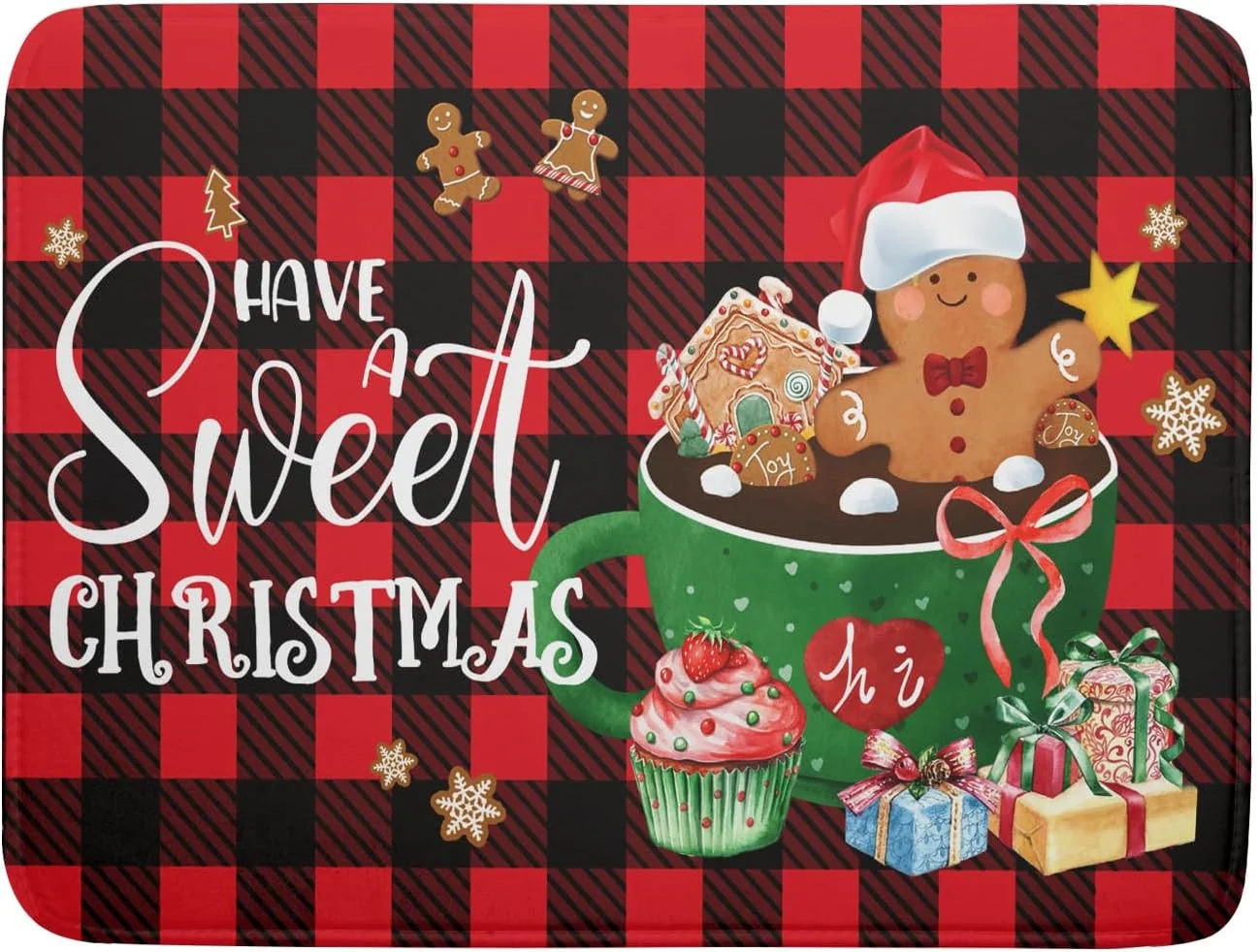 Top-Quality Giwawa Gingerbread Man Dish Drying Mat Large 18x24inch Have A Sweet Christmas Red Black Buffalo Plaids Dish Drainer Mats Winter Hot Cocoa Cookies Specialty