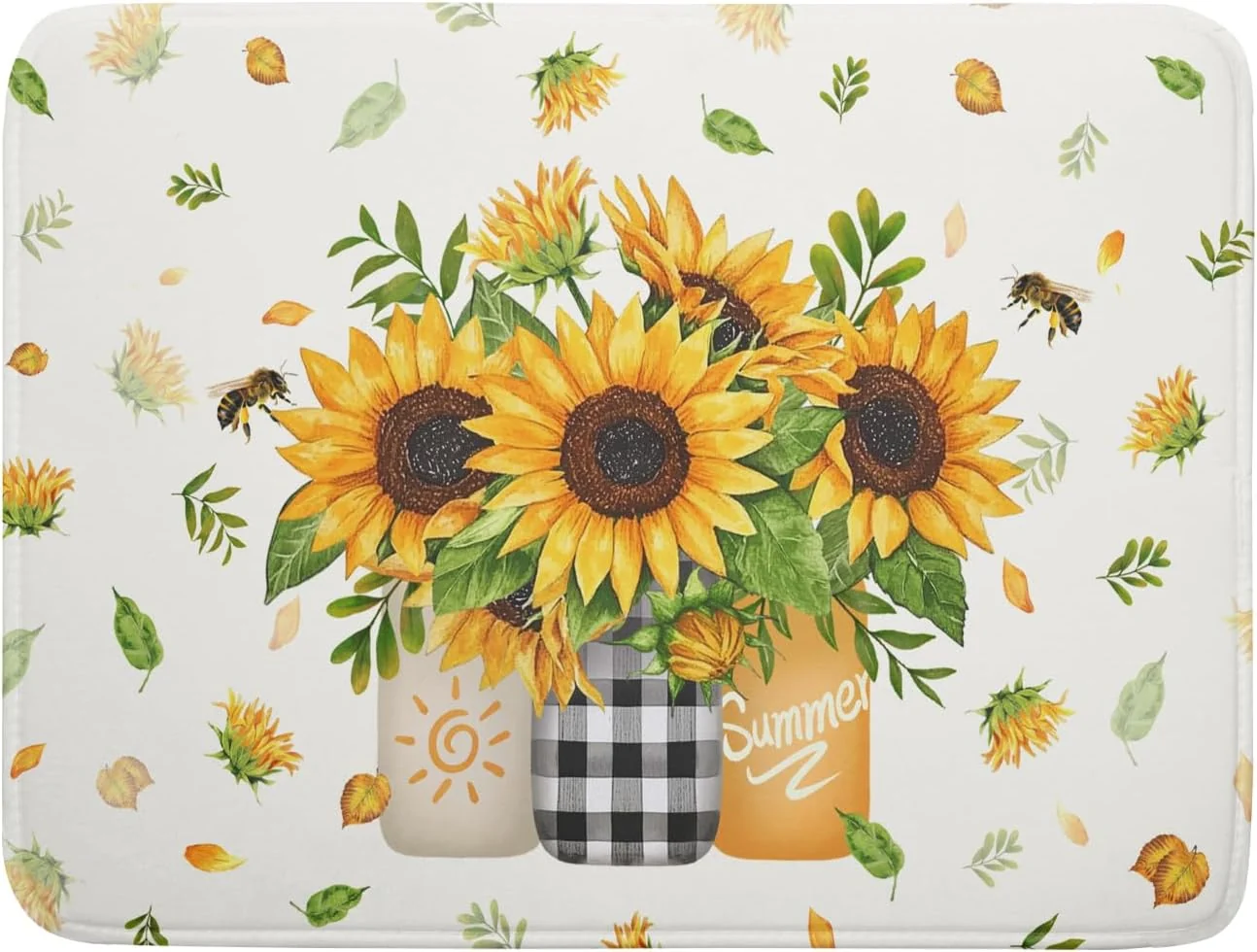Carefully Designed Giwawa Sunflower Vases Dish Drying Mat for Countertop 18 x24 Summer Bee Floral Mason Jar Dish Drainer Mats Exclusive