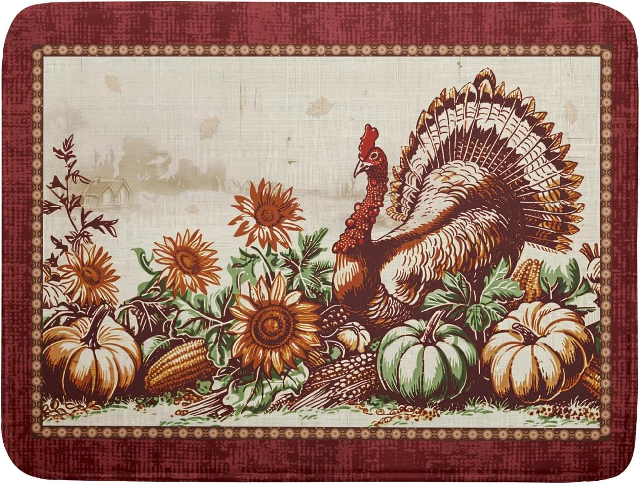 High-End Rustic Turkey Dish Drying Mat for Kitchen Countertop 18×24 inch Fall Thanksgiving Pumpkin Sunflowers Harvest Dish Drainer Mats Fast Drying Farmhouse Green