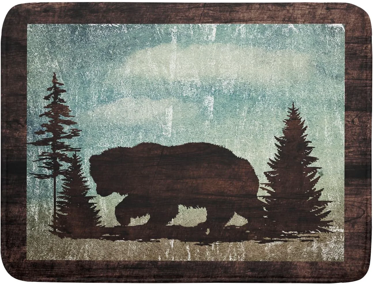 Genuine Retro Brown Bear Forest Cabin Dish Drying Mat Countertop 18×24 Fall Blue Sky Cloud Cartoon Wild Animal Bushes Drainer Mat Pine Tree Grass Dishes Pad Fashionable