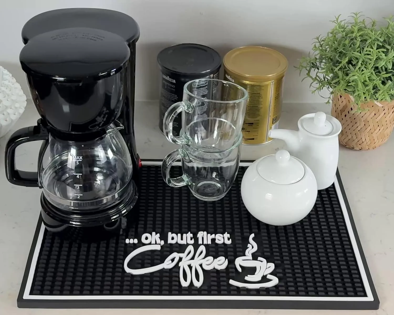 Smooth Ok But First Coffee Sign Rubber Bar Mat for Countertop 18×12 Coffee Bar Mat Coffee Bar Sign Counter Mat Coffee Station Mat Cocktail Rubber Mat Original