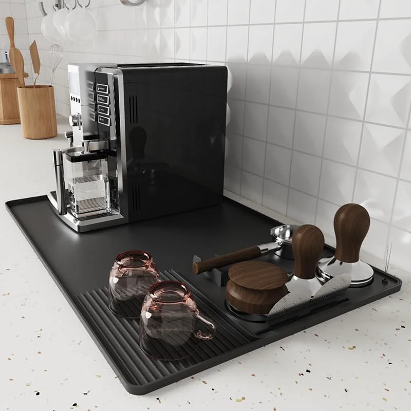 Optimized Coffee Mat Coffee Maker Mat for Kitchen Counter with Tamping Mat 40x60cm Silicone Coffee Bar Pad Anti-Slip Sustainable