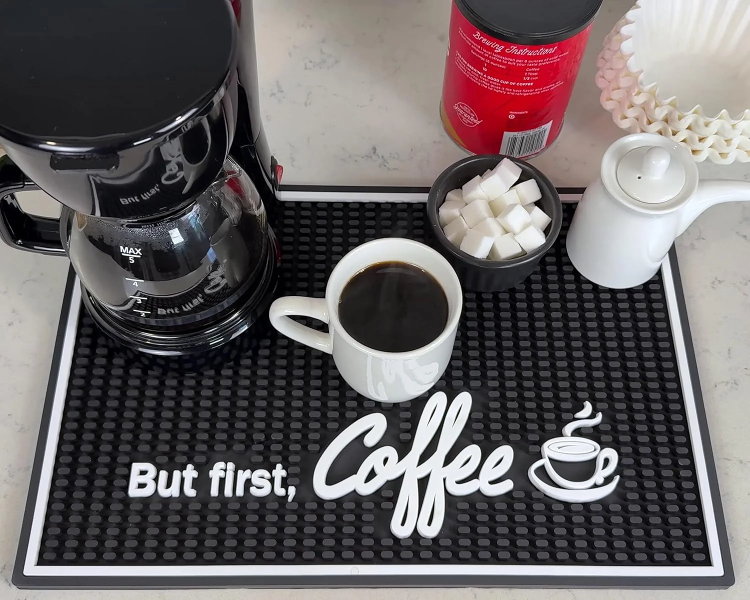 Proven But First Coffee Mat for Countertop Rubber Bar Mat and Coffee Bar Sign 18 x 12 in Kitchen Accessories for Countertop Bar Mats for Bartending High-Quality