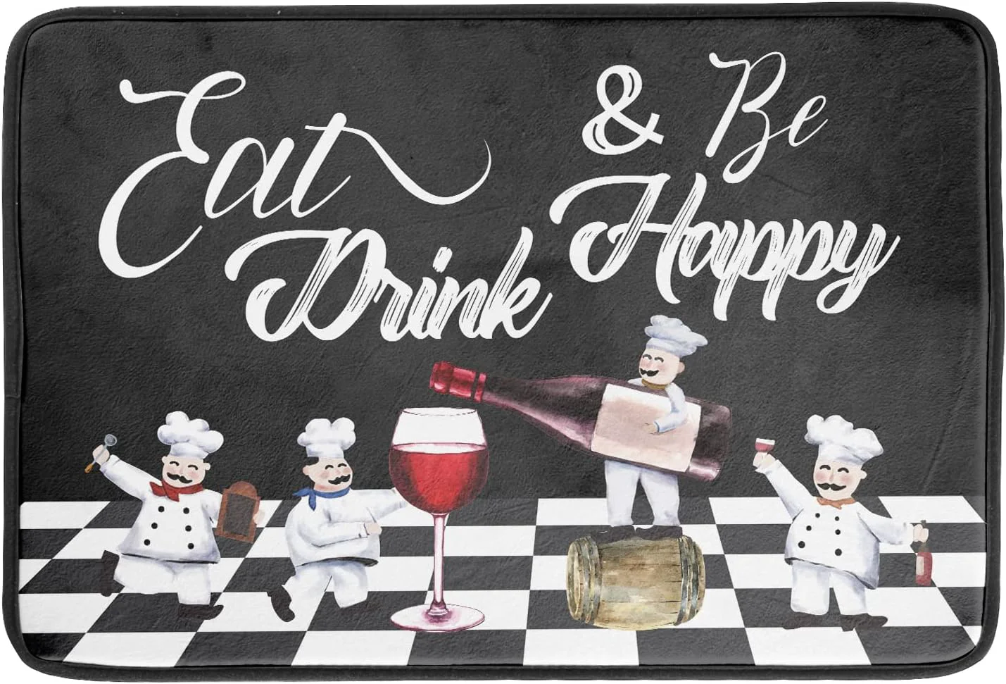 Expertly Made Bistro Fat Chef Dish Drying Mat 18×24 Anti Fatigue Wine Plump Italian Red Glass Drainer Mat Black White Chubby Pasta Cook Check Dishes Pad Buffalo Functional