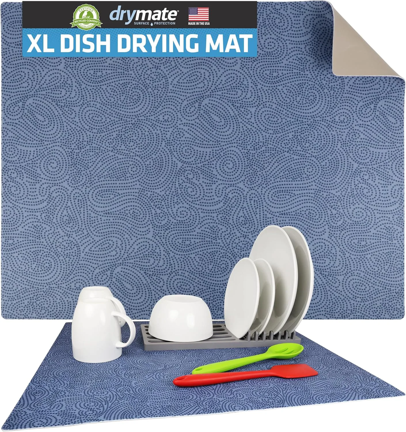 Recyclable Drymate XL Dish Drying Mat Oversized 19 x24 Low-Profile Super Absorbent Quick Dry Fabric Waterproof Slip-Resistant for Kitchen Counter User-Friendly