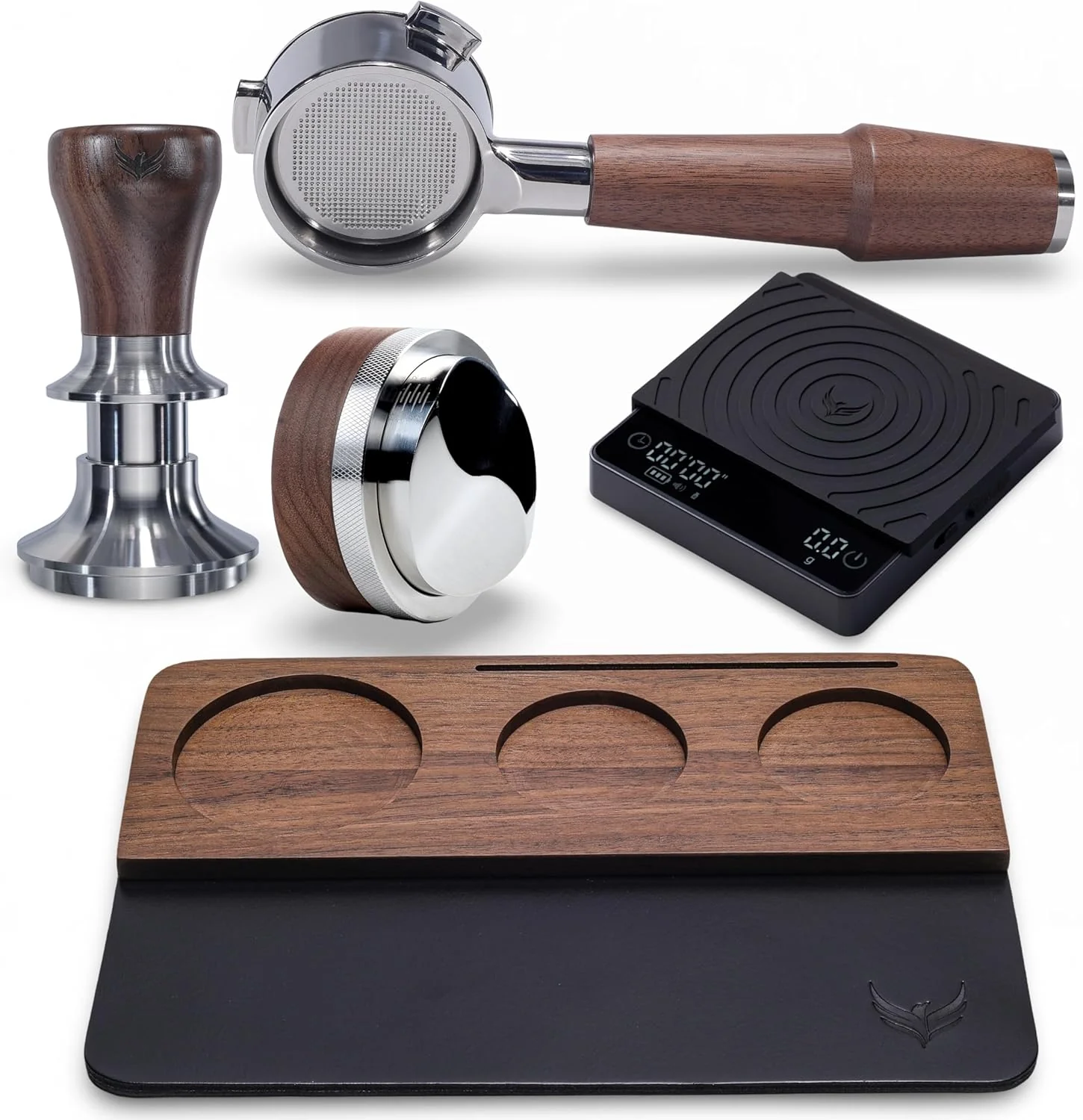Flexible Espresso Tamper Kit 54mm for Breville Machines with Walnut Bottomless Portafilter Distribution Tool Responsible