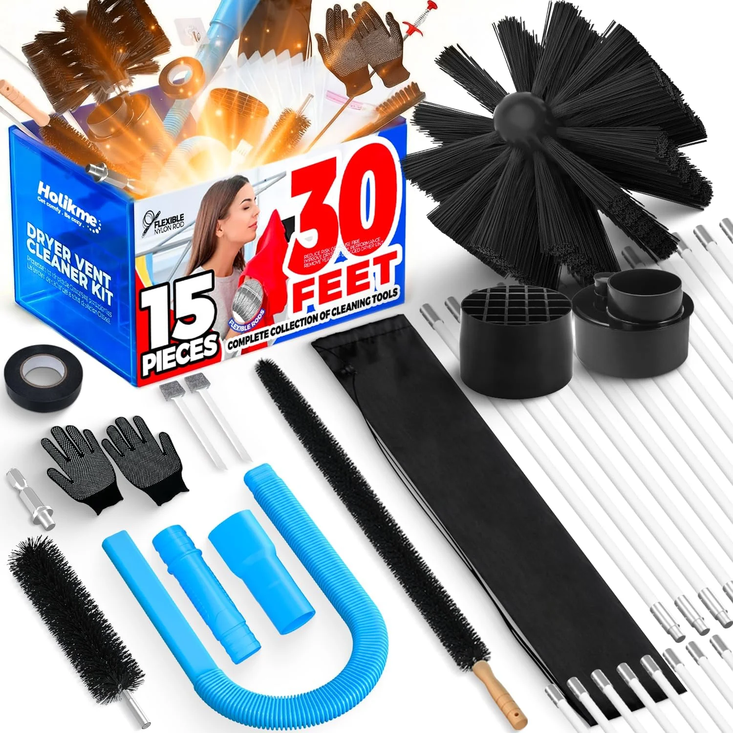 Modern Holikme 30FT Dryer Vent Cleaner Kit 15Pcs – Lint Remover Brush Vacuum Tools Outstanding
