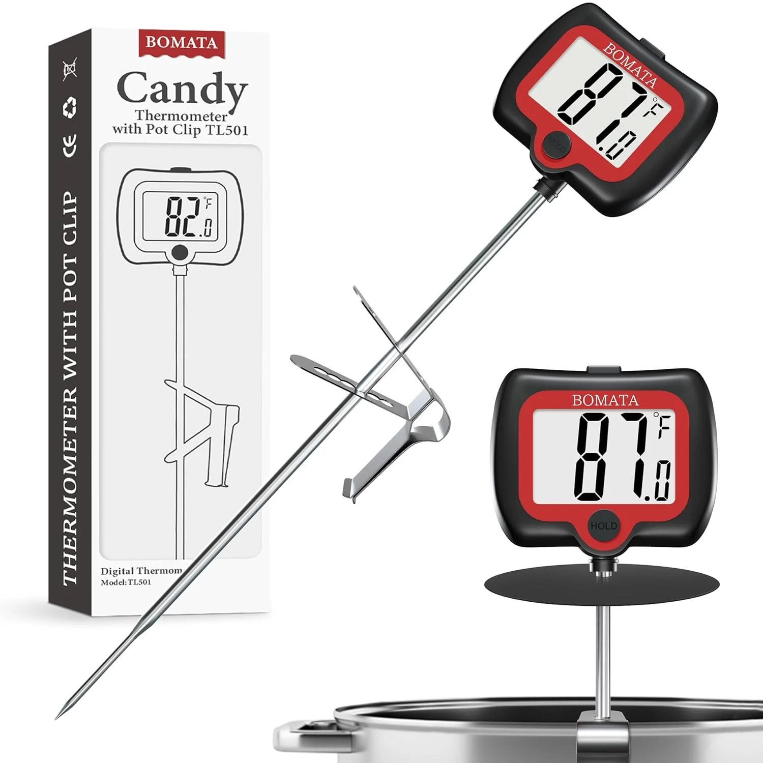 Sustainable Bomata Digital Candy Thermometer with Pot Clip Deep Fry Oil Thermometer with Rotatable Display Long Probe for Candy Candle Making Cooking Food Relaxed