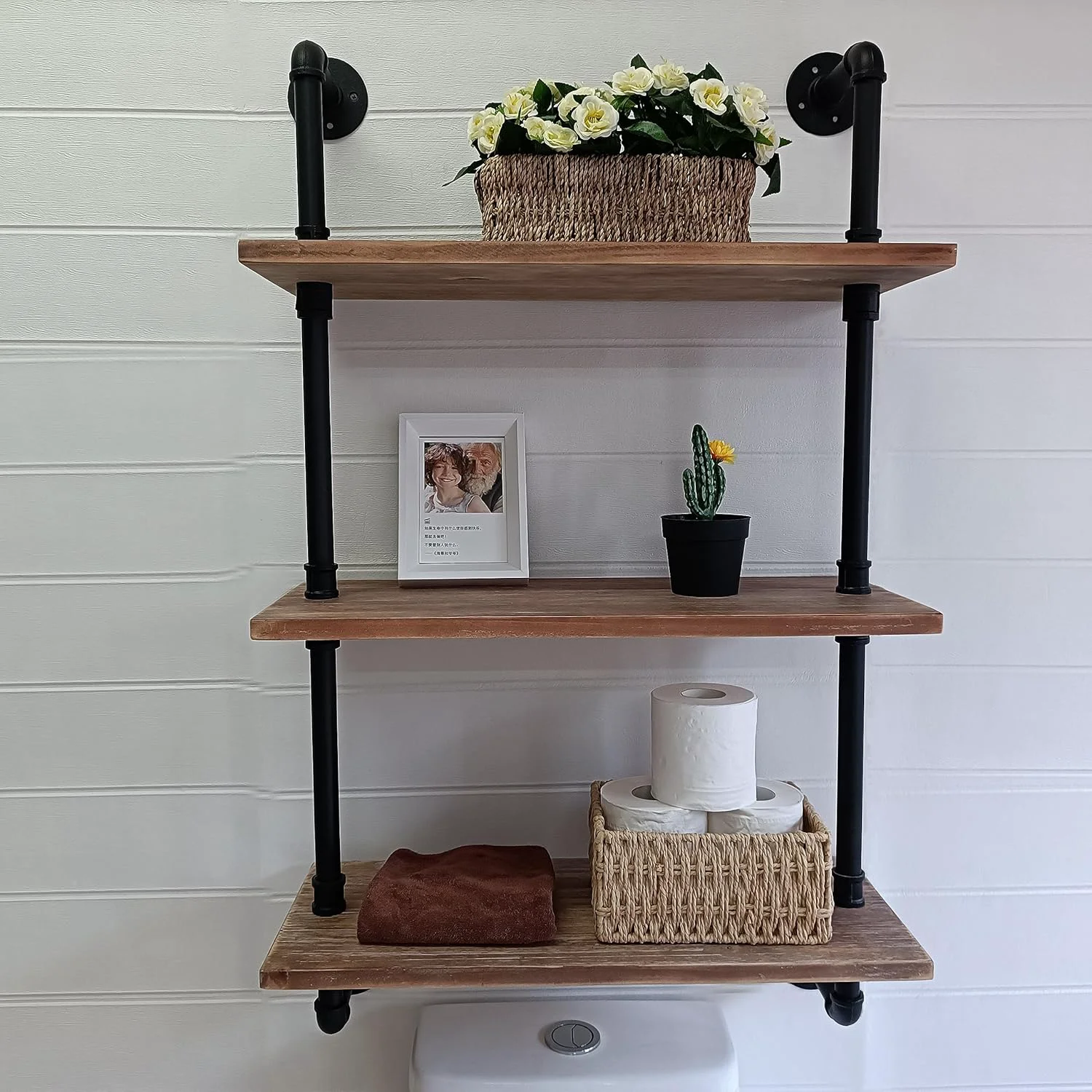 Professional Industrial Pipe Shelving Bathroom Shelves Over Toilet 24 Inch Rustic Wall Shelves Premium Material