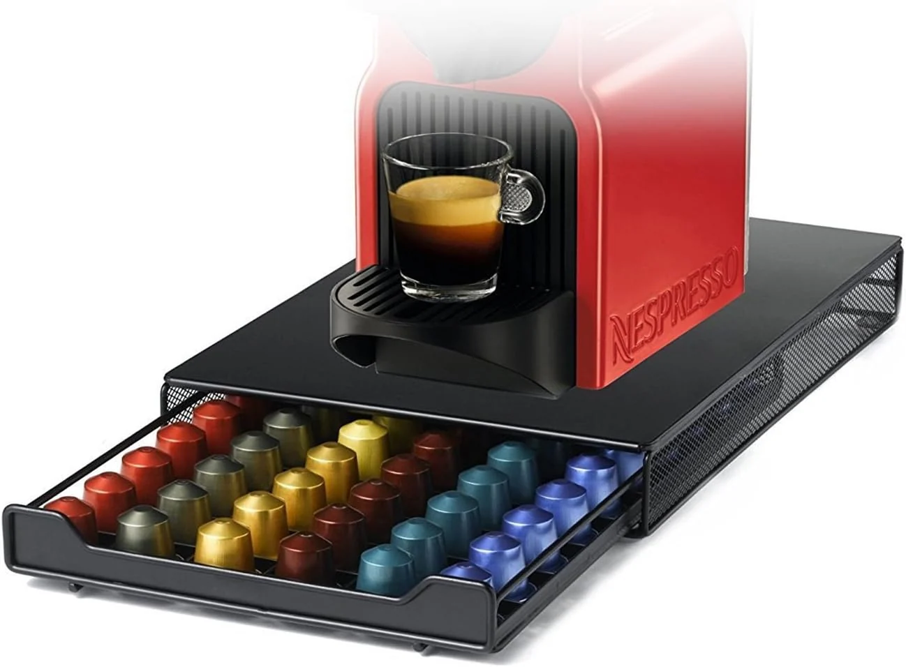 Exclusive Capsule Drawer Coffee Pod Storage Compatible for Nespresso Support Metal Holder 60 Pcs Traditional