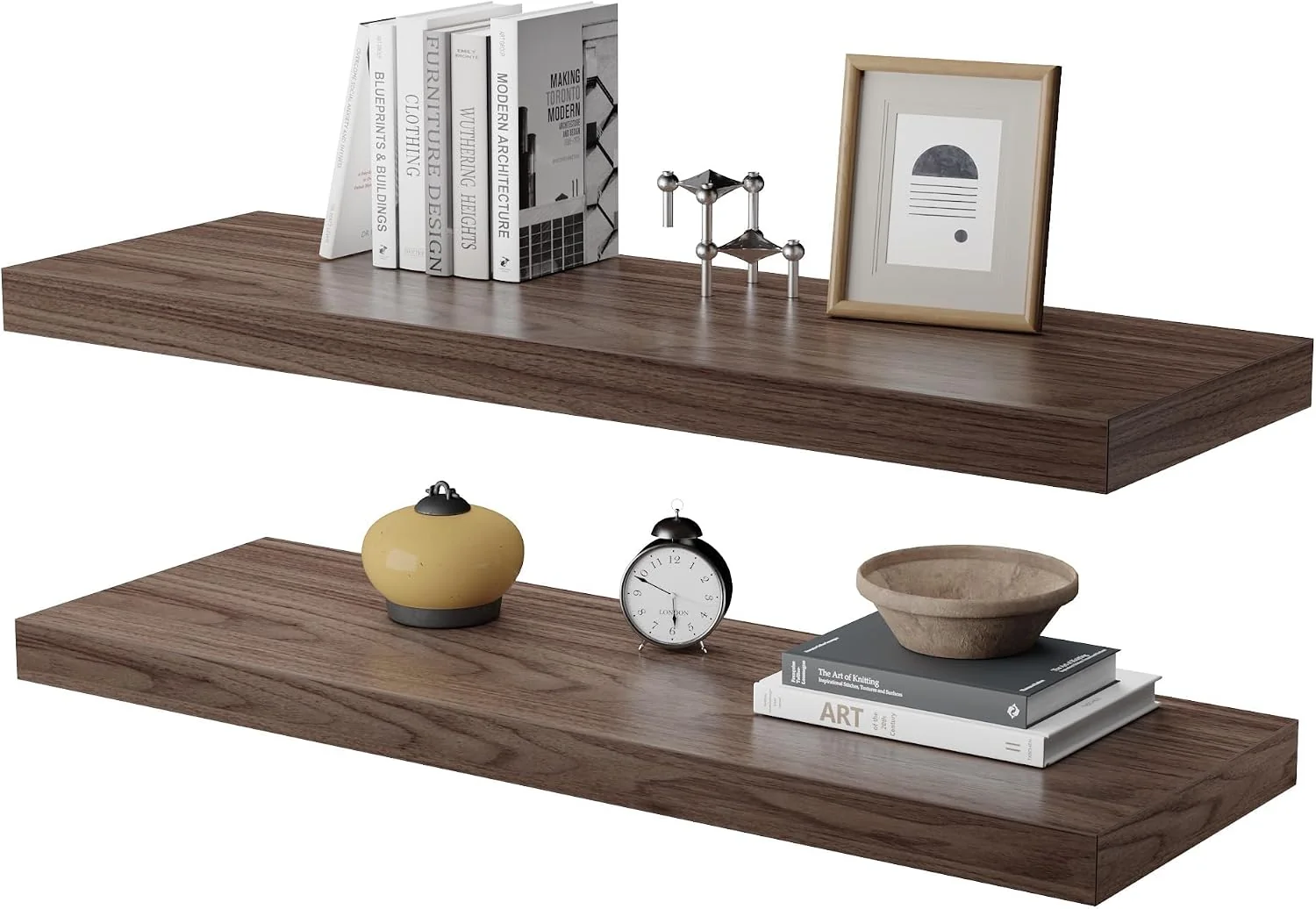 Recyclable Floating Shelf Set of 2 Wall Shelf 24 in W x 12.75 in D x 2 in H Wooden Floating Wall Shelf with Invisible Brackets for Living Room Bedroom Bathroom Kitchen Storage and Decor Walnut Minimalist