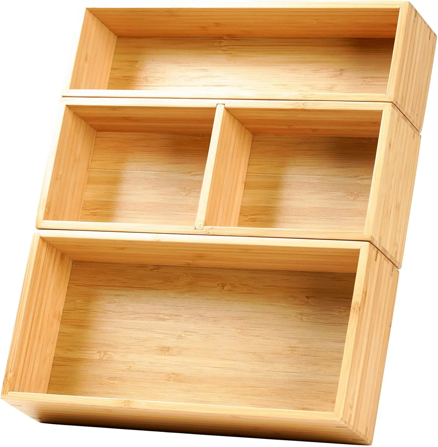Contemporary Umilife Drawer Organizer Storage Boxes 2.5 High Bamboo Drawer Dividers 3 Rearrangeable Bins for Kitchen Office Desktop Clothing Makeup vanity Durable