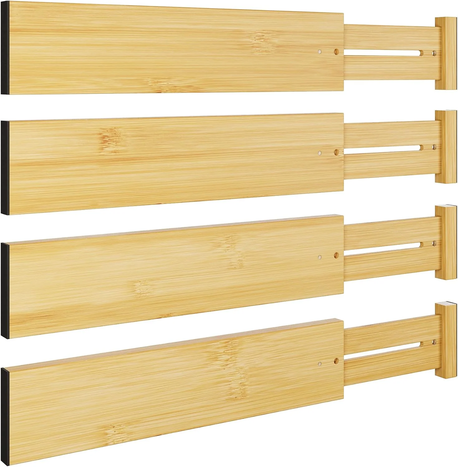 Fine Crafted BAMEOS Bamboo Expandable Drawer Dividers – Fits 13.3 –19 Drawers 3 Deep Walls Set of 4 Spring-Loaded Separator for Deep Kitchen amp Bathroom Drawers Prevents Items Falling Over Verified