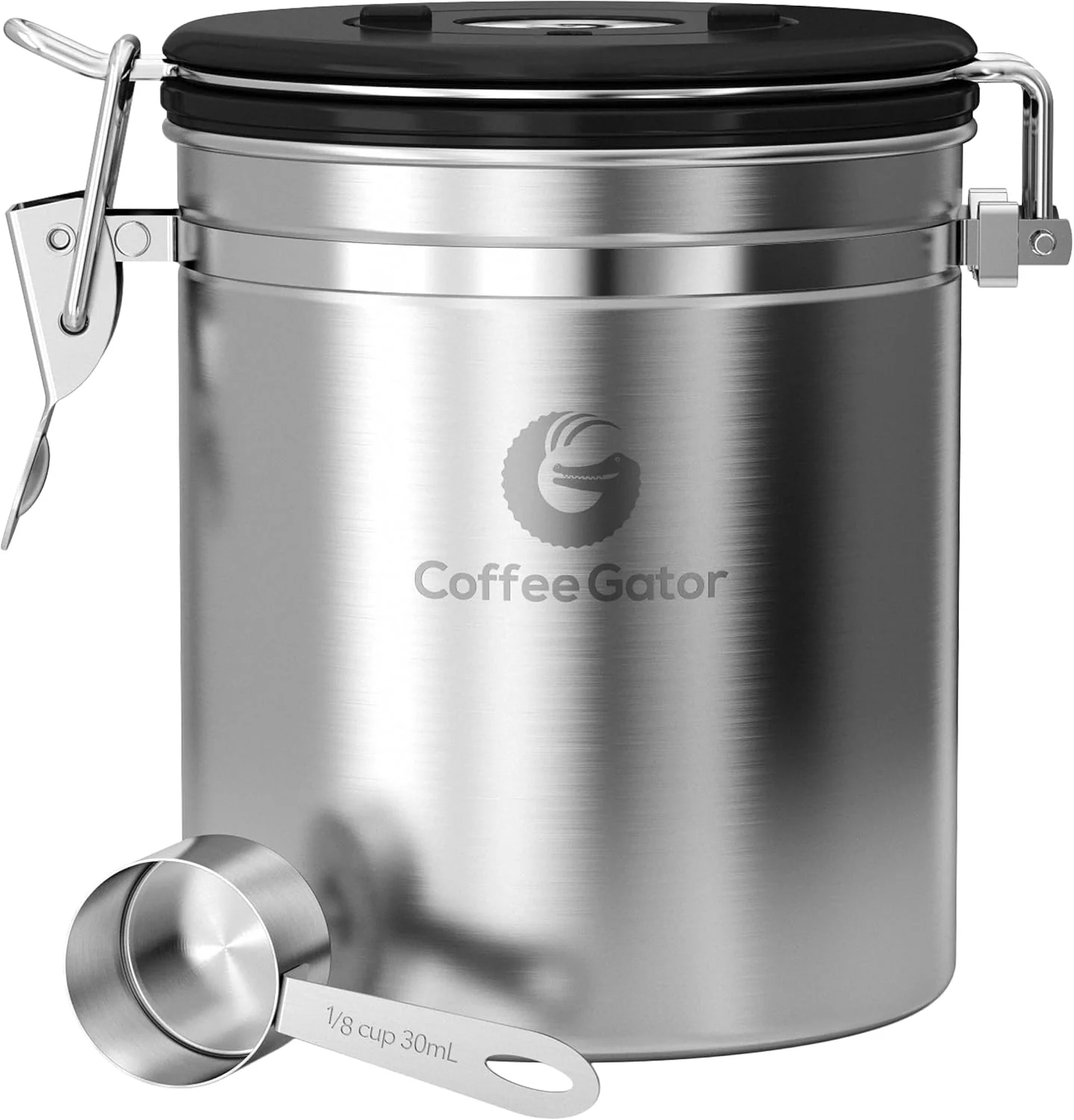 Fashionable Coffee Gator Coffee Canister 16oz Airtight Stainless Steel Container w Date Tracker Scoop Kitchen Food Storage Jars for Beans Ground Rice Tea Sugar Cookie Bar Accessories Silver Prestigious