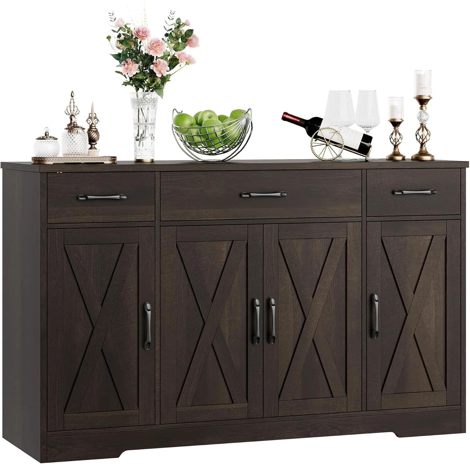 Fine Crafted Hostack Buffet Cabinet with Drawers 55 Large Sideboard Buffet Storage Cabinet with Shelves and Doors Refined