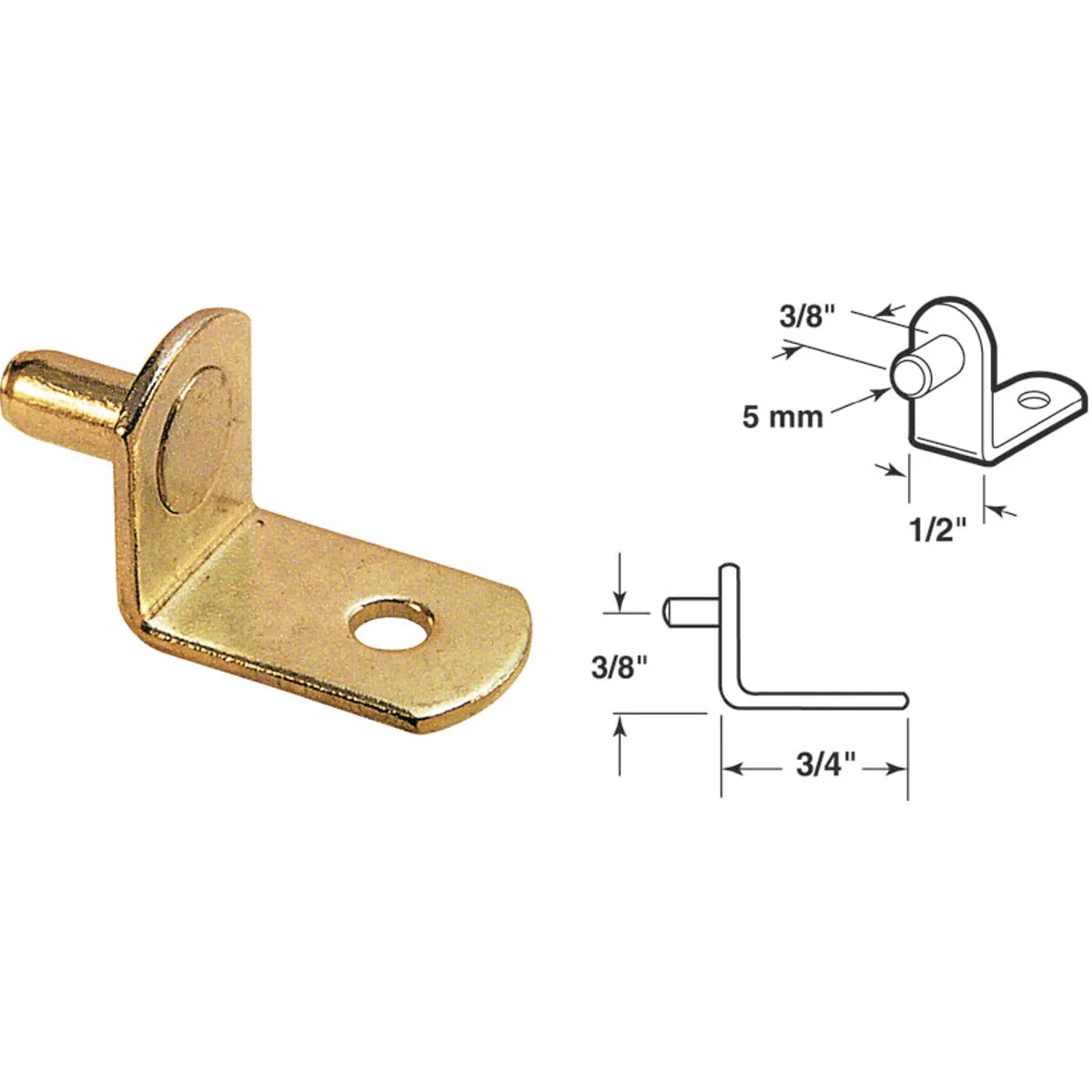 Excellent Prime-Line 5mm Brass Metal Shelf Support 8-Count Original