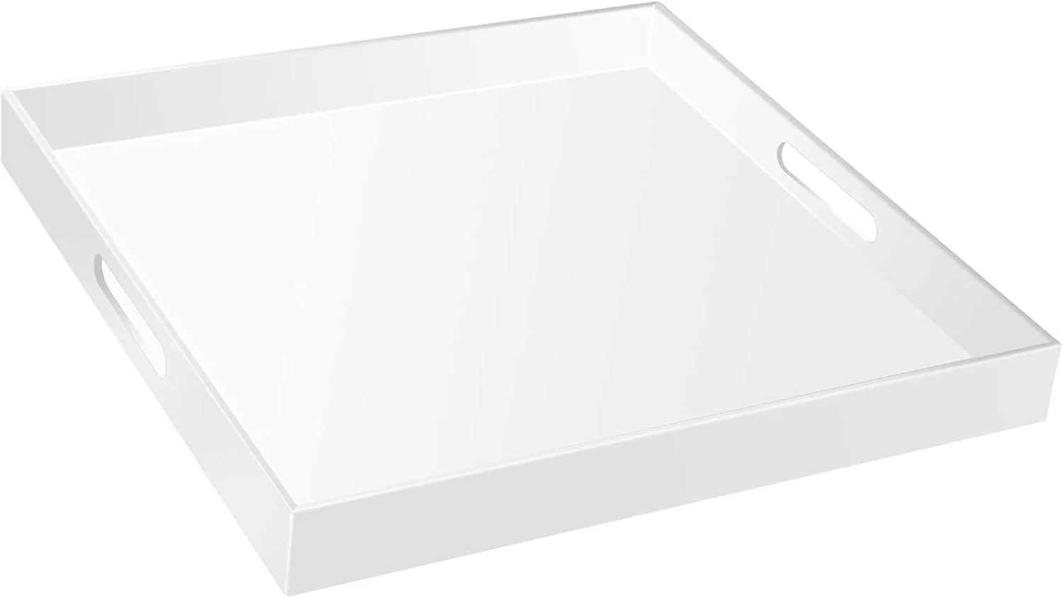 Trusted 20×20 Inches Oversize Extra Large Sturdy Glossy White Acrylic Serving Tray King Size Decorative Big Ottoman Trays with Cut Out Handles Water Proof World-Class