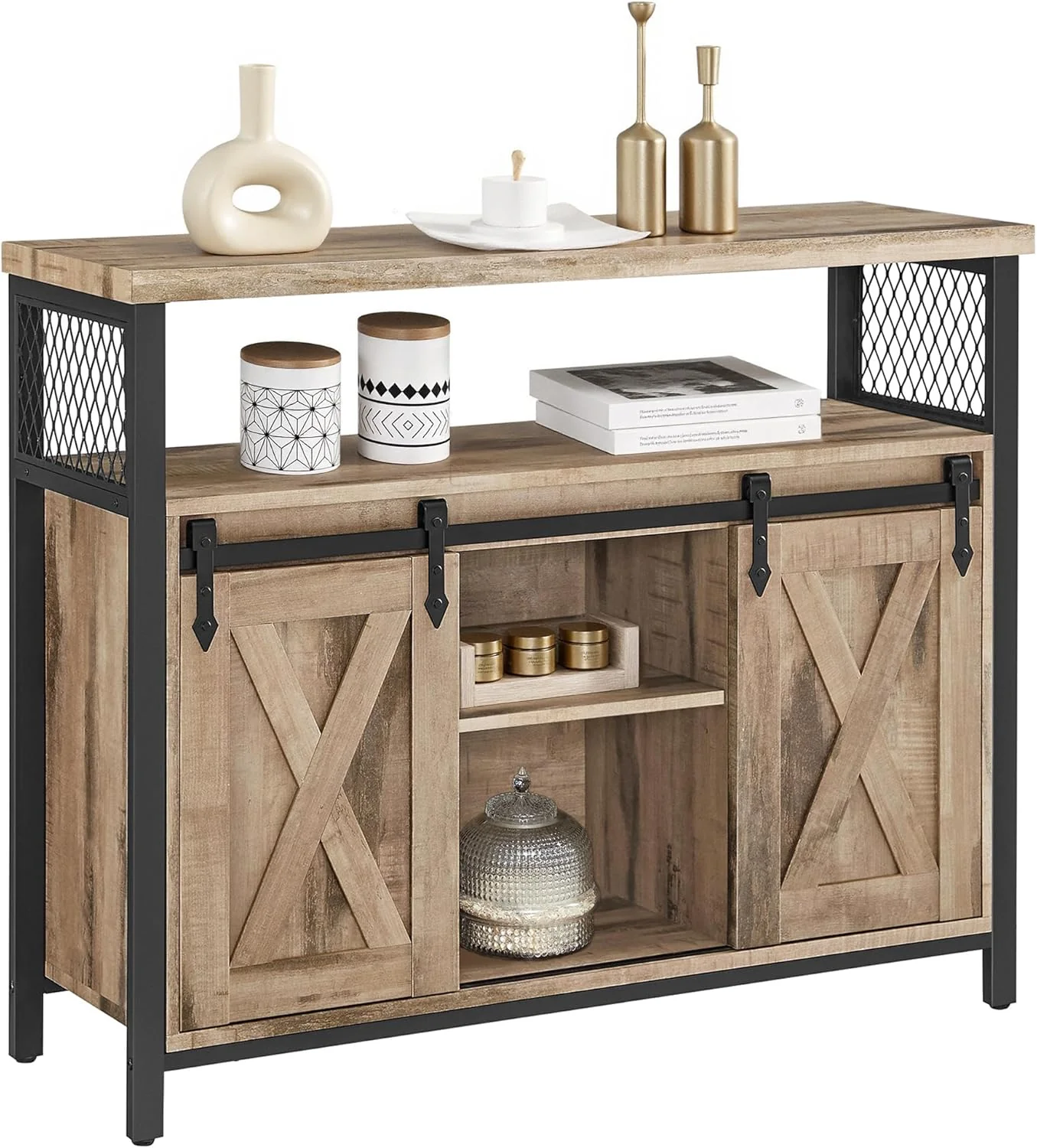 Unique Vasagle Buffet Cabinet Coffee Bar Storage Cabinet Sideboard with 2 Sliding Barn Doors Adjustable Shelves 13 x 39.4 x 31.5 Inches for Living Room Original Design
