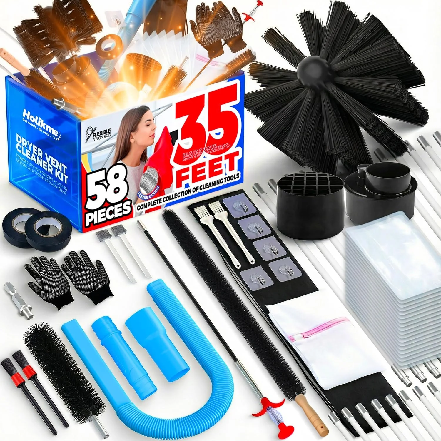 Pure Holikme 35FT Dryer Vent Cleaner Kit 58Pcs – Lint Remover Brush Vacuum Tools Proven