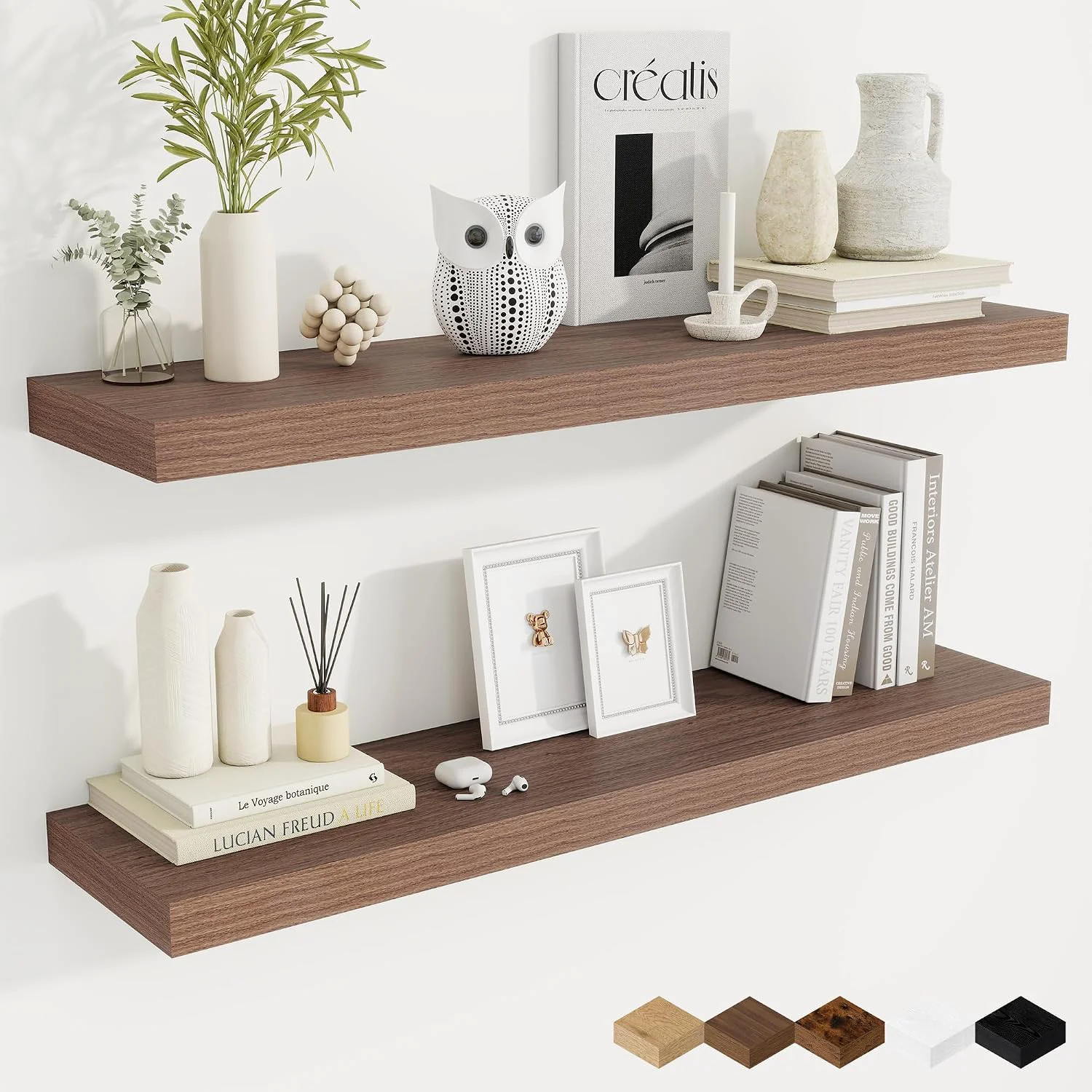 Outstanding Fun Memories 40 Inch Walnut Floating Shelves 9.3 Inch Deep Wall Shelves for Living Room Bedroom Kitchen Rusitc Wall Mounted Bathroom Shelves 2 Pack Heavy-Duty Deep Shelf for Books，Decor Contemporary