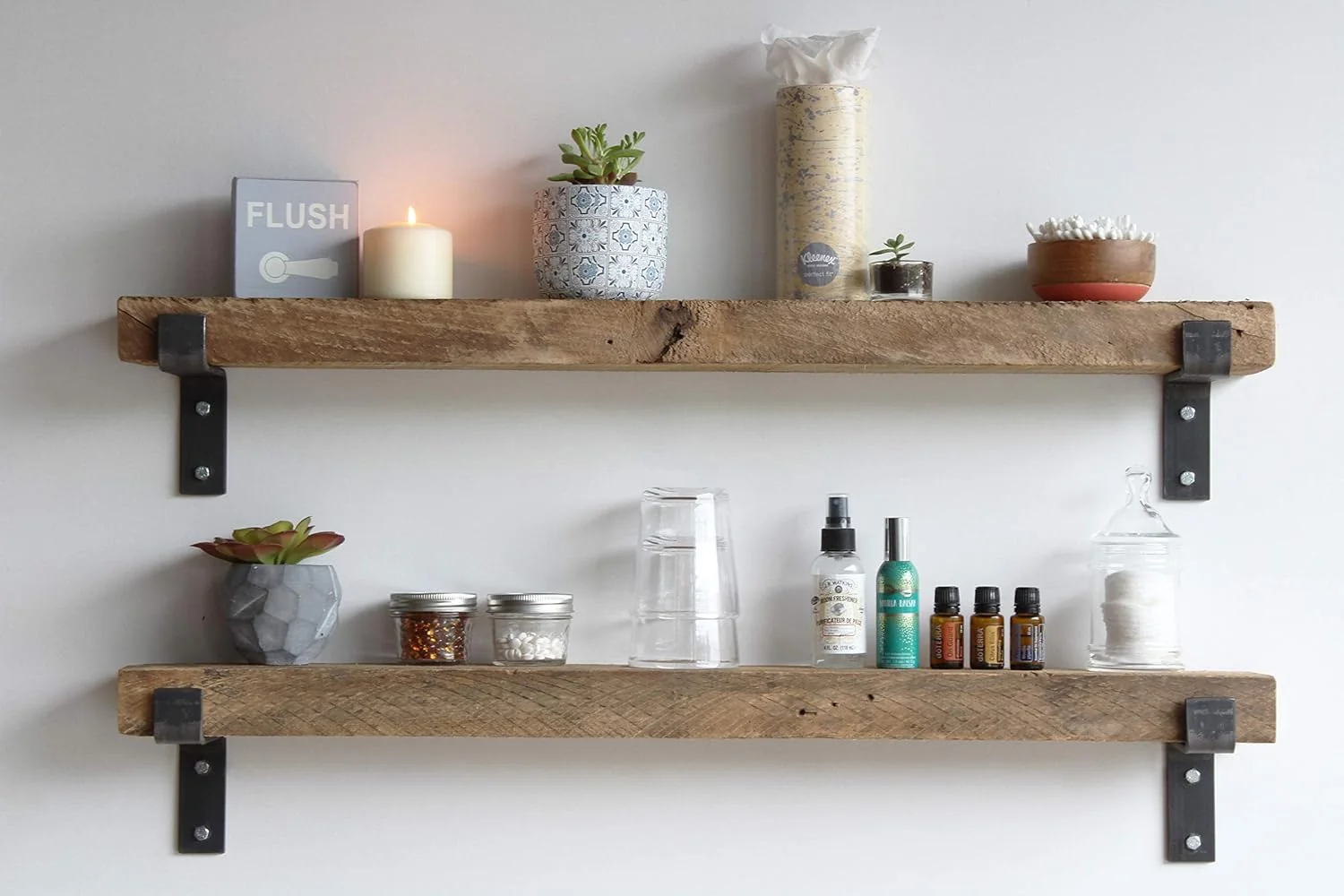 Advanced Urban Legacy Accent Shelves Reclaimed Barn Plank Set of 2 with Full Brackets Natural 30 x 7 x 2 Green