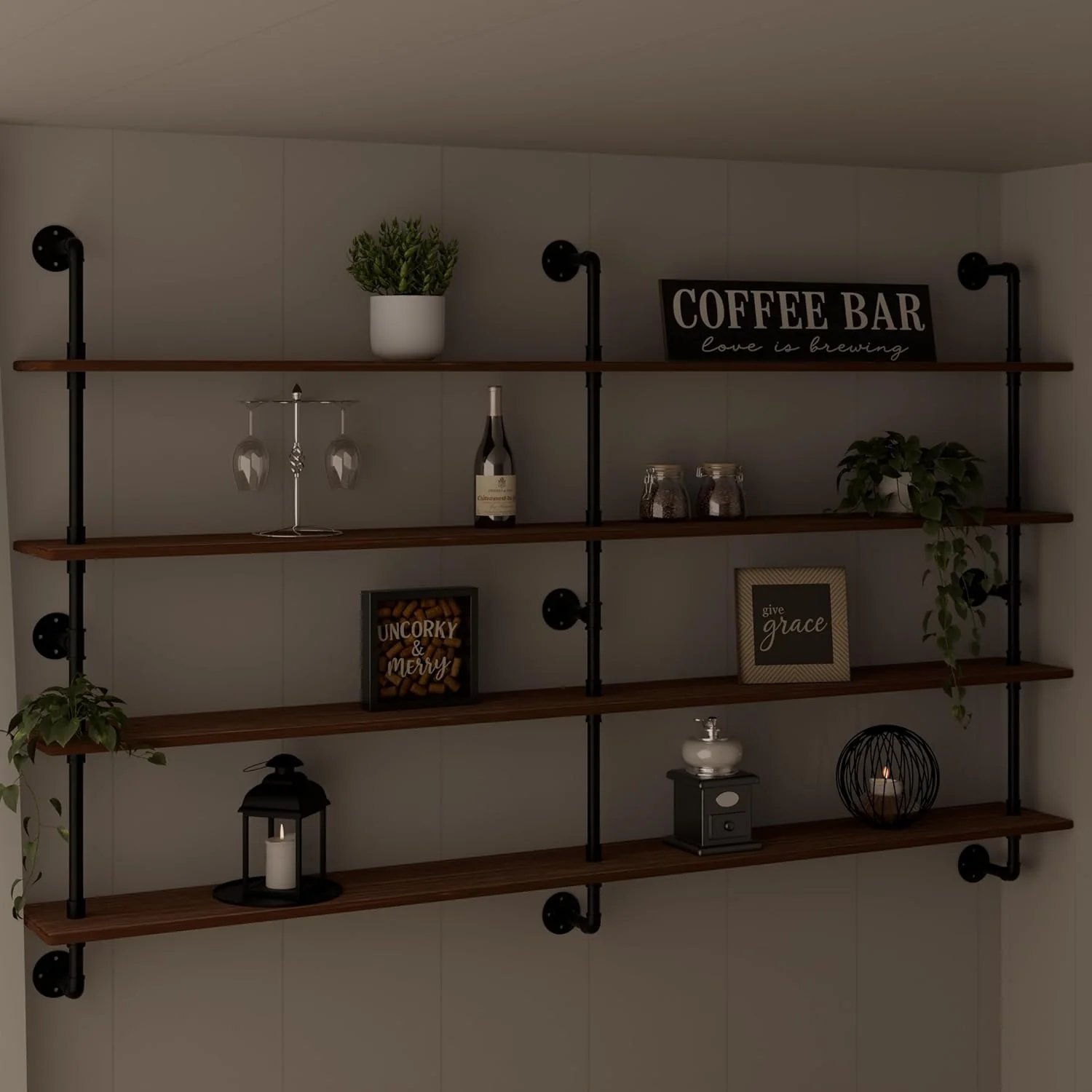 World-Class Floating Book Shelves for Wall 4 Tier 70 inch Bookshelf Industrial Pipe Shelving Shelves Bookcase Industrial Bookshelves Pipe Shelf Wood Wall Shelf Crafted