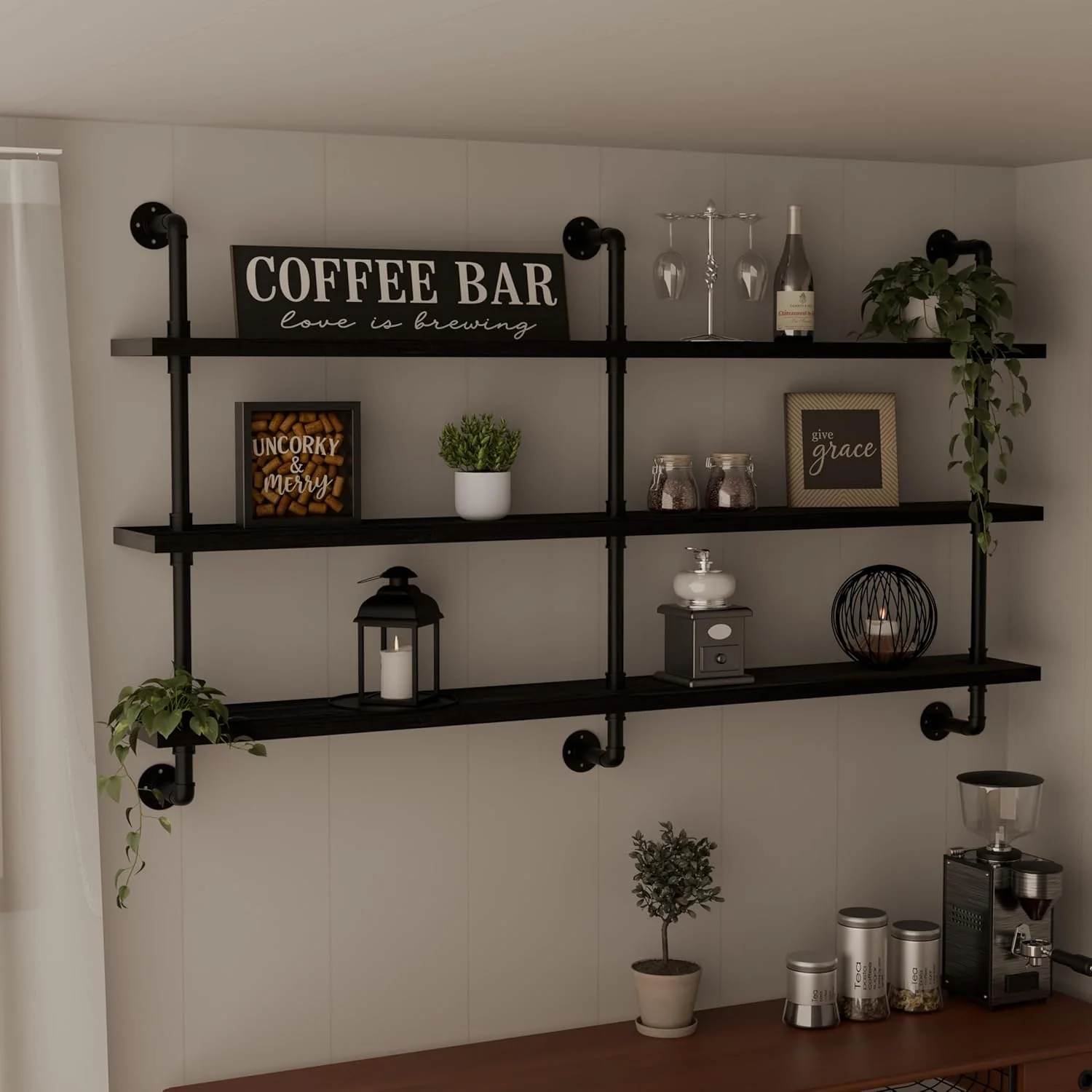 Exceptional Industrial Pipe Shelving Rustic Black Pipe Wall Shelves Industrial Shelves with Wood Planks Floating Shelves 60 Inch Farmhouse Bathroom Professional