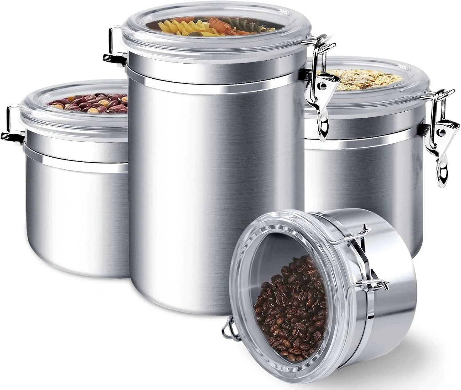Powerful Enloy 4-Piece Stainless Steel Airtight Food Storage Canister Set with Clear Lid Containers Sets for Kitchen Counter for Sugar Flour Tea Candy Prestigious