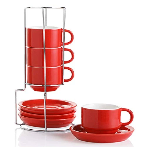 High-Grade Sweejar Porcelain Espresso Cups with Saucers 4 Count Exceptional