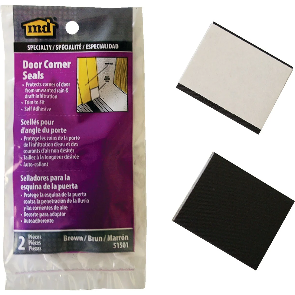 World-Class M-D 1-3 4 In. W. x 1-1 4 In. H. Brown Foam Door Corner Wedges 2-Pack Original