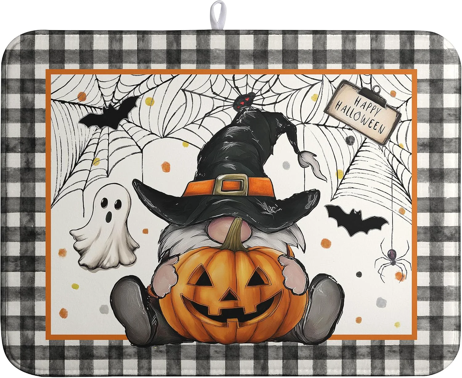 Durable Halloween Gnomes Dish Drying Mat Bats Pumpkins Large Kitchen Mats Dish Drying Pad Buffalo Plaid Absorbent Dish Dryer Mat for Kitchen Countertops Microfiber Drainer Pad Dish Drying Mats 18×24 in Advanced