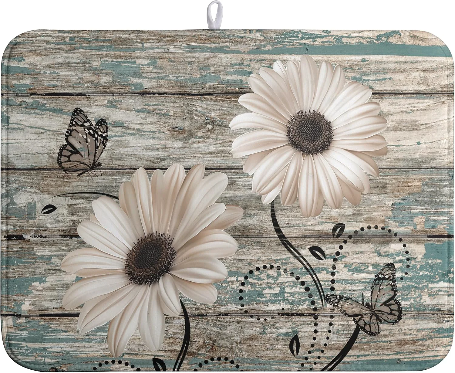 Fine Summer Sunflower Vintage Dish Drying Mats for Kitchen Counter Country Rustic Daisy Farmhouse Kitchen Dishes Dryer Pad Fall Absorbent Dish Mat Microfiber Washable Foldable Reusable Large 18×24 in Optimized