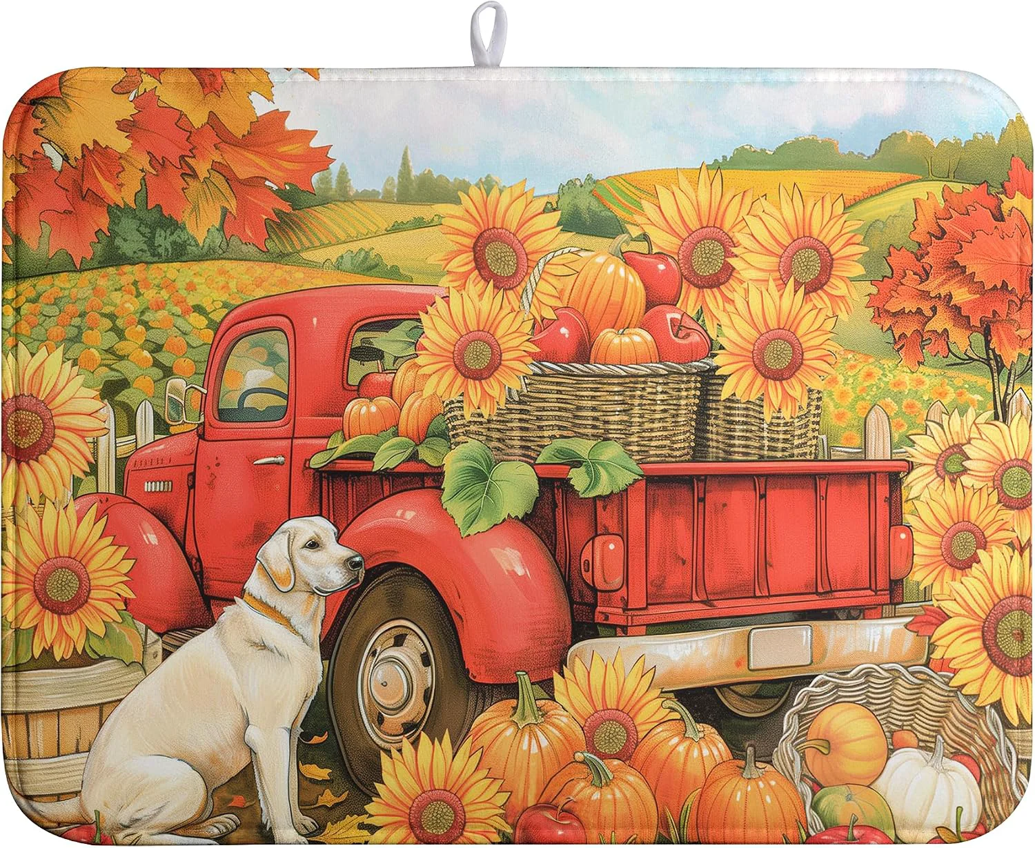 Elite Sunflower Dish Drying Mat Pumpkin Fall Dish Drying Pad Thanksgiving Kitchen Drying Mat Truck Dish Drying Matt Autumn Harvest Dish Drainer Mat 18×24 In Coffee Maker Mats Contemporary