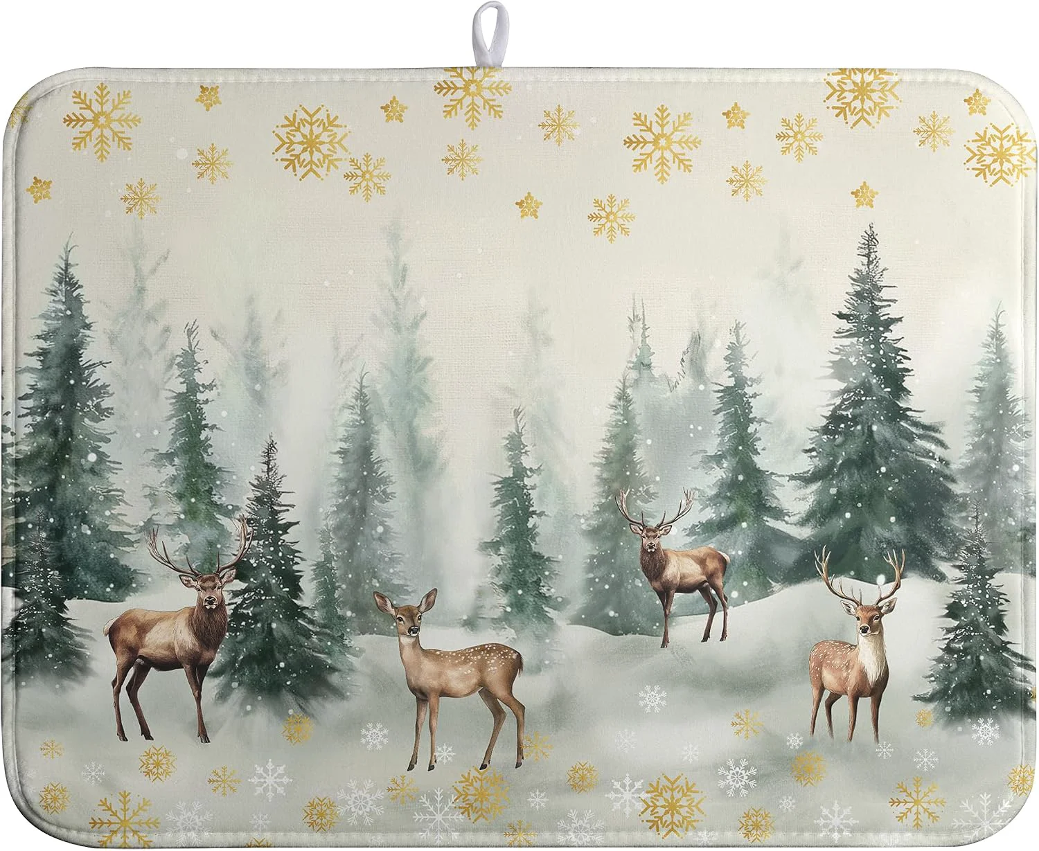 Fast Winter Deer Snowflakes Dish Drying Mat Christmas Snow Forest Large Kitchen Mats Dish Drying Pad Absorbent Dish Dryer Mat for Kitchen Countertops Microfiber Drainer Pad Dish Drying Mats 18×24 in Trusted