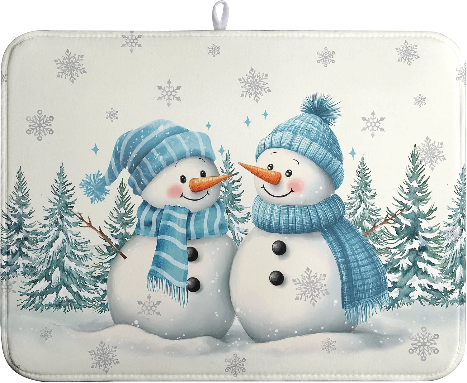 Eco-Friendly Winter Dish Drying Mat Winter Snowman Large Kitchen Mats Dish Drying Pad Blue Snowman Pine Tree Absorbent Dish Dryer Mat for Kitchen Countertops Microfiber Drainer Pad Dish Drying Mats 18×24 in Selected