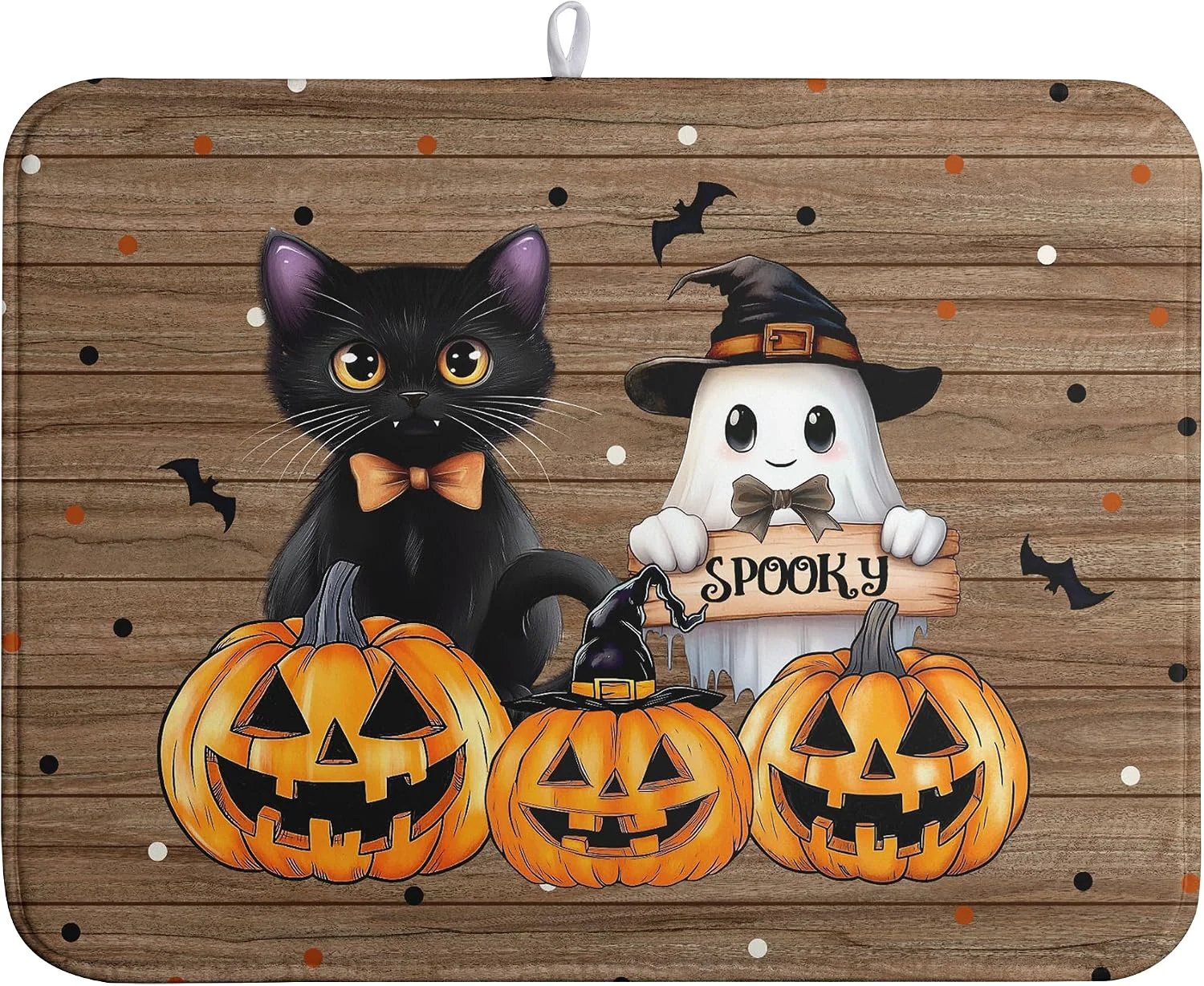 Safe Halloween Spooky Pumpkin Dish Drying Mats Ghost Dish Mat Kitchen Cat Large Drying Matt Dishes Dryer Pad for Kitchen Counter Absorbent Microfiber Washable Foldable Reusable 18×24 in Specialty