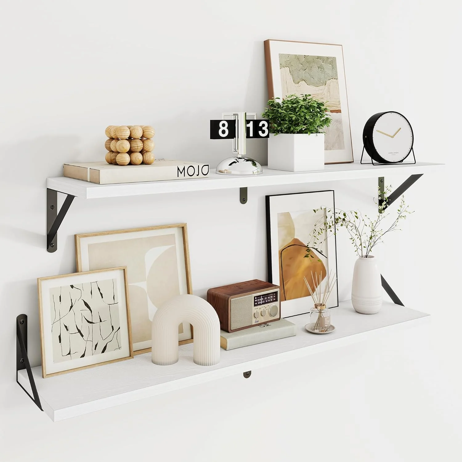 Casual Dreamland White Floating Shelf 36 inch 36W x 8D Wall Mounted Shelves Set of 2 Wide Display Ledge Shelf with Sturdy Metal Brackets for Living Room Traditional