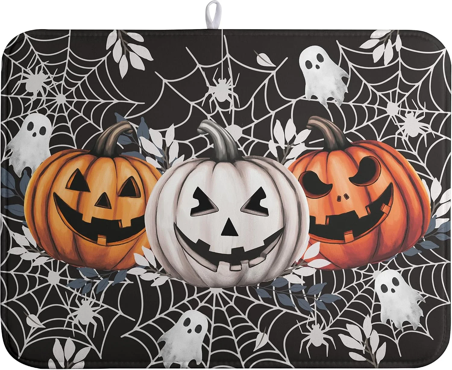 Original Design Halloween Pumpkin Dish Drying Mats Spooky Ghost Dish Mat Kitchen Spiders Large Drying Matt Dishes Dryer Pad for Kitchen Counter Absorbent Microfiber Washable Foldable Reusable 18×24 in Excellent